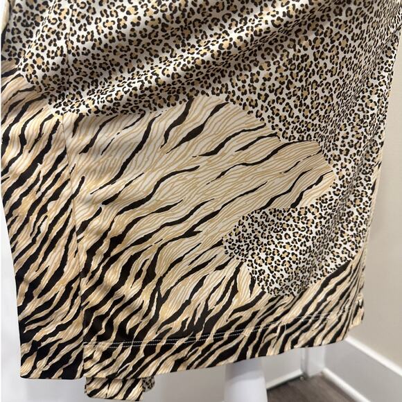 Natori Black Tan Animal Print Stretch Jersey Kimono Robe Tiger Leopard Lounge - Picture 8 of 14